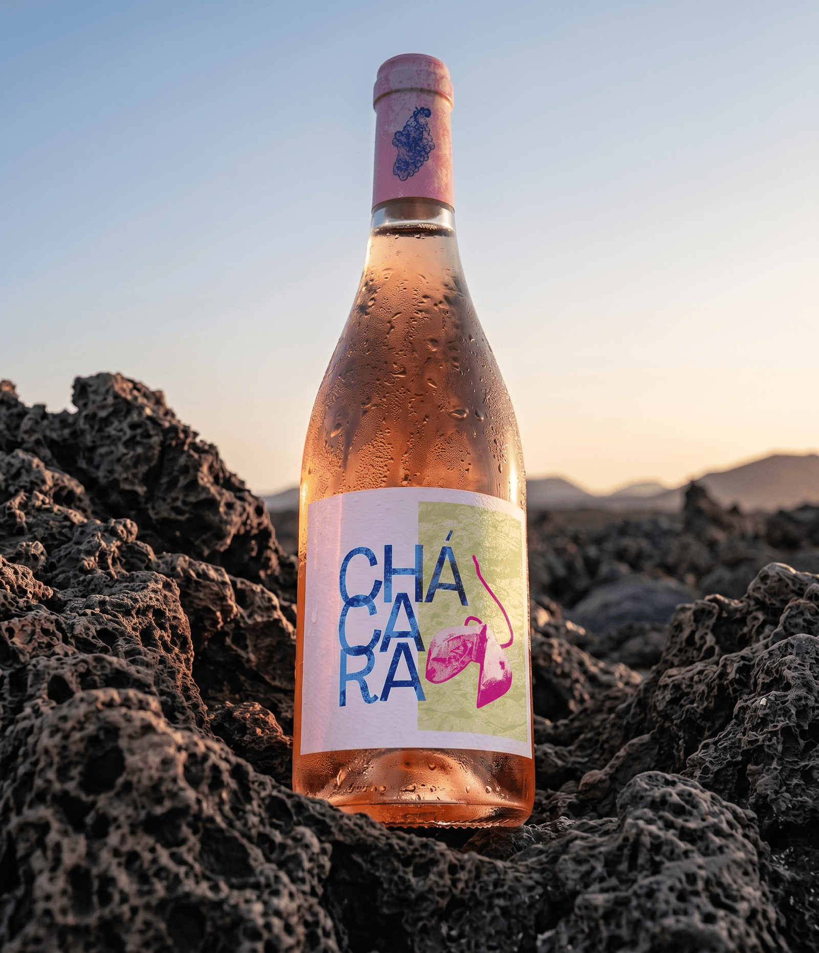 Aplicación vertical de la identidad visual del vino Chácara