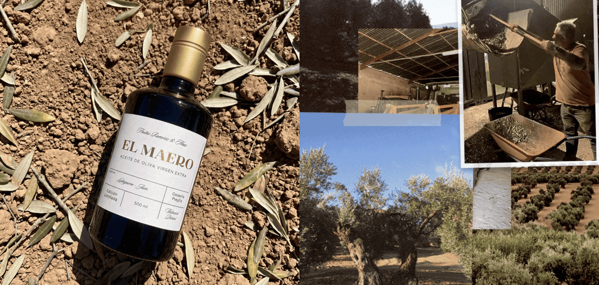 Aplicaciones gráficas de la marca de aceite de oliva virgen extra El Maero